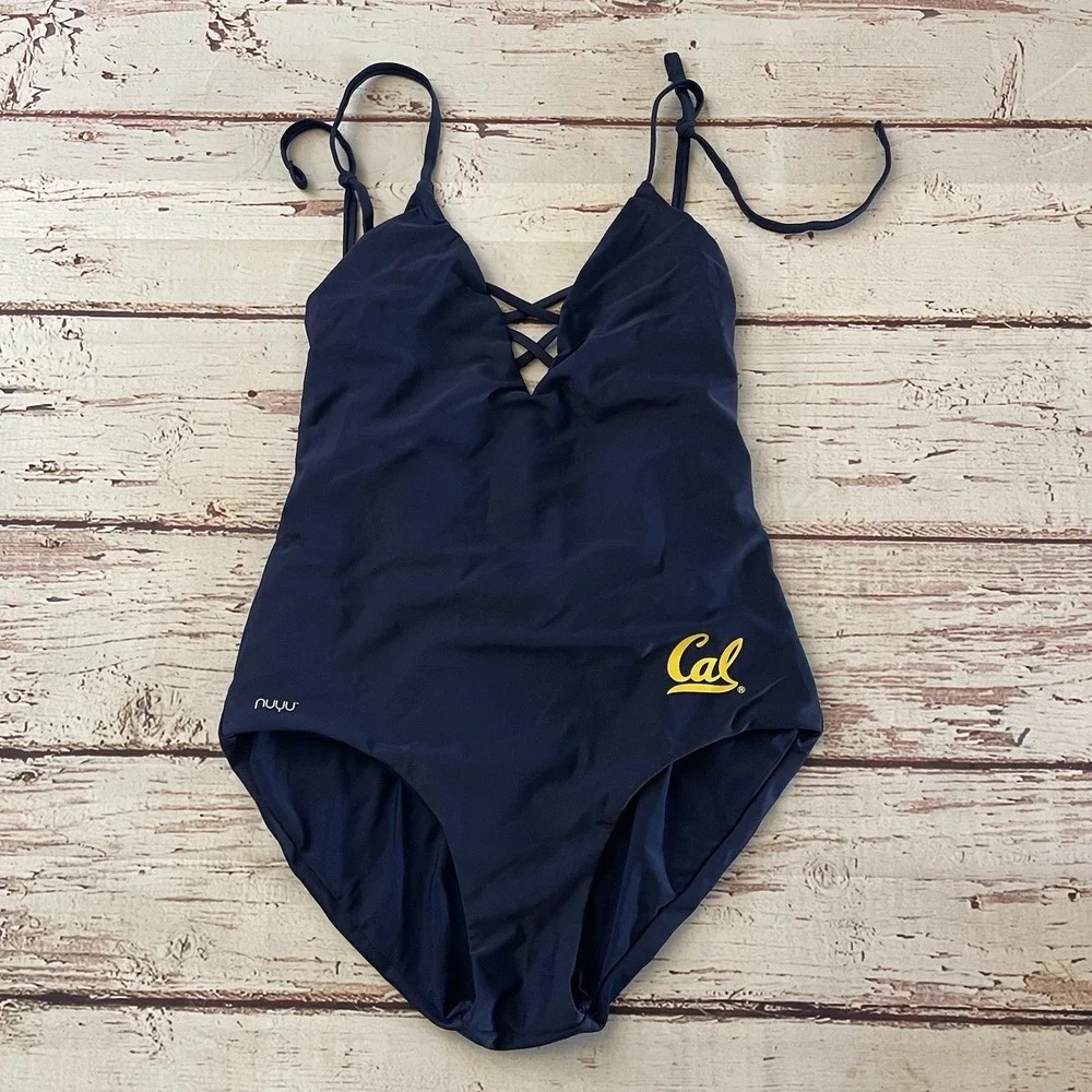 Nuyu NCAA California Golden Bears Criss Cross One Piece Swimsuit Navy Blue Small